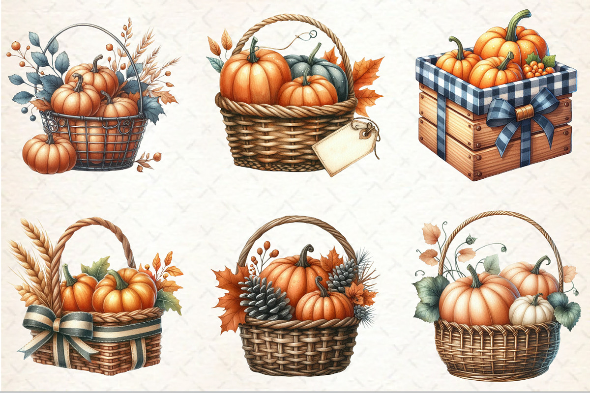 Autumn Pumpkin Basket Clipart, an Illustration by Rose Art (Photo 2 of 7)