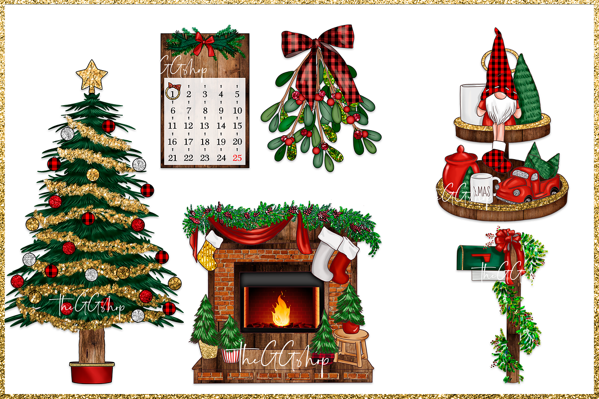 Christmas Clipart Png set, a Decorative Illustration by The GG Shop (Photo 5 of 9)
