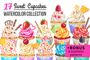 Sweet Cupcakes. Watercolor set, a Food Illustration by Lina's store (Thumbnail 1 of 3)