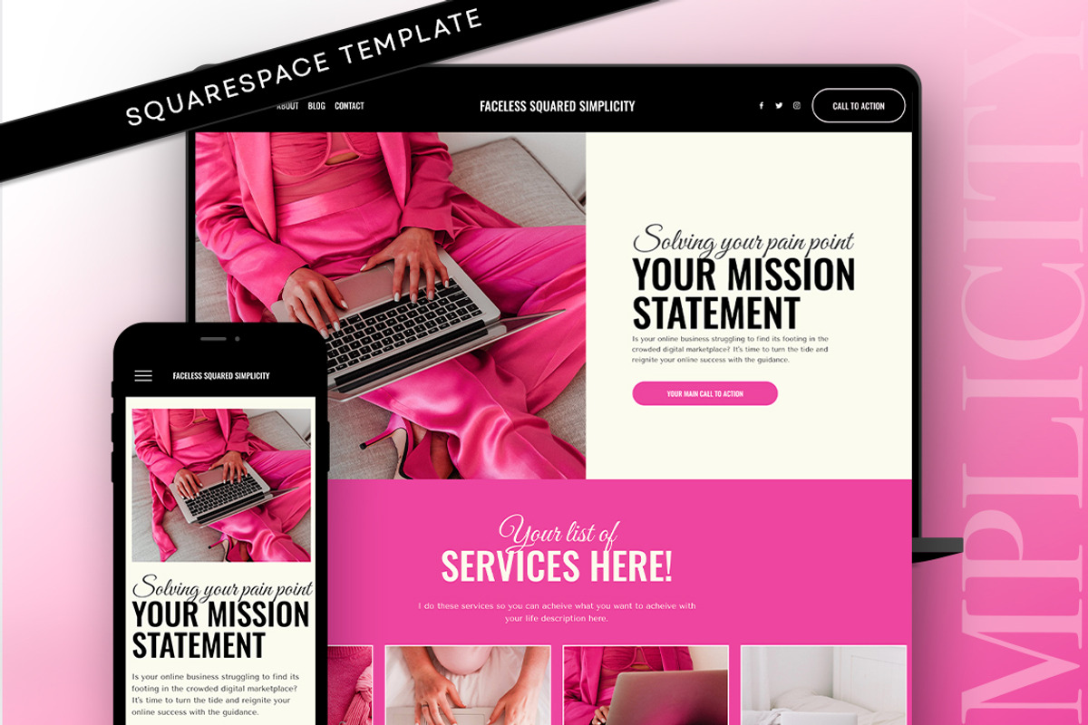 Pink Faceless Website Template, a Squarespace Template by Template Twist Shop (Photo 1 of 10)