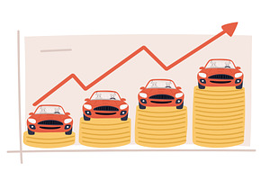 Car value growth graph. Rising car, a Finance Illustration by Vectorbuum