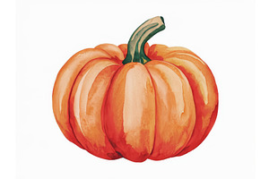 Watercolor Orange Pumpkin Isolated