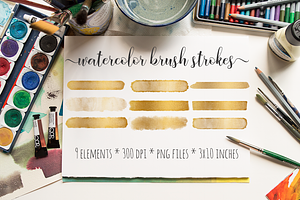 Gold Foil Watercolor Brush Strokes 