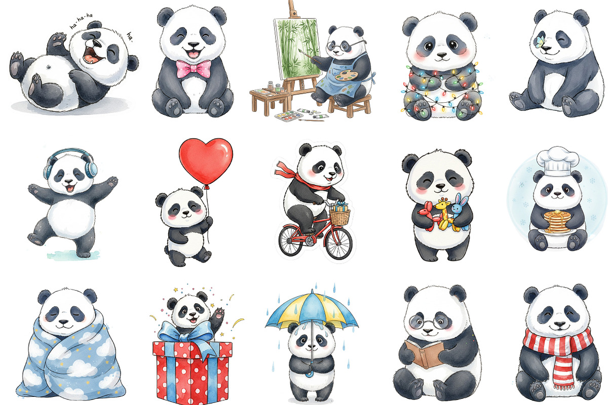 Funny Panda Sketch Art Clipart, an Illustration by Designking (Photo 2 of 5)