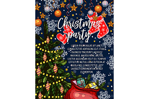 Christmas party vector sketch invitation poster, a Decorative Illustration by Vector Tradition