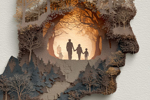Intricate Paper Cut Illustration of Human Profile with Family Wa, a Food & Drink Photo by José Manuel Gelpi