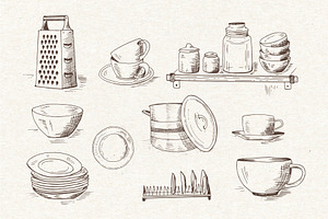 Kitchenware. Vector Sketches.