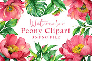 Watercolor Peony Clipart, an Illustration by Libby Wishes (Thumbnail 1 of 4)