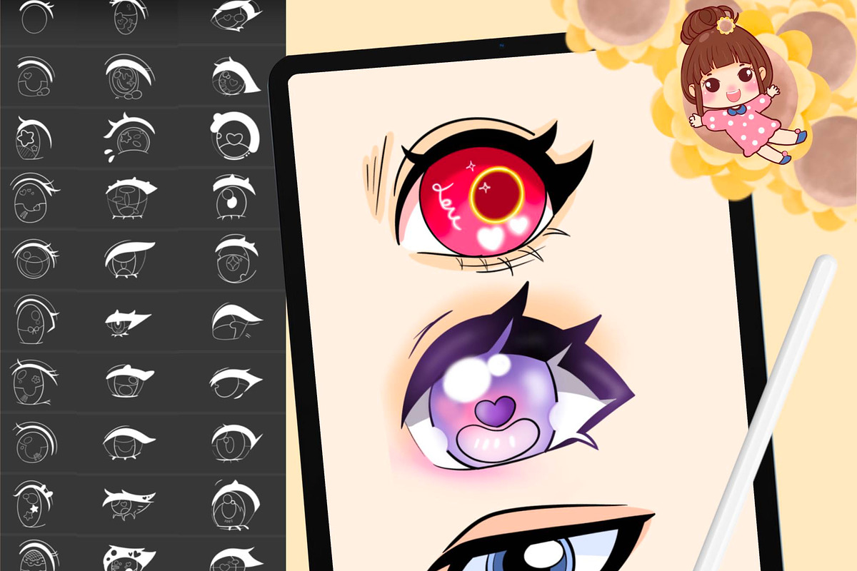 220+ Procreate Anime Eye Stamps, a Brush Add-On by DrawingStoryShop (Photo 1 of 7)