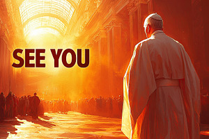 Spiritual leader walking through sunlit cathedral, evoking peace and enlightenm, a Photo by AS photostudio