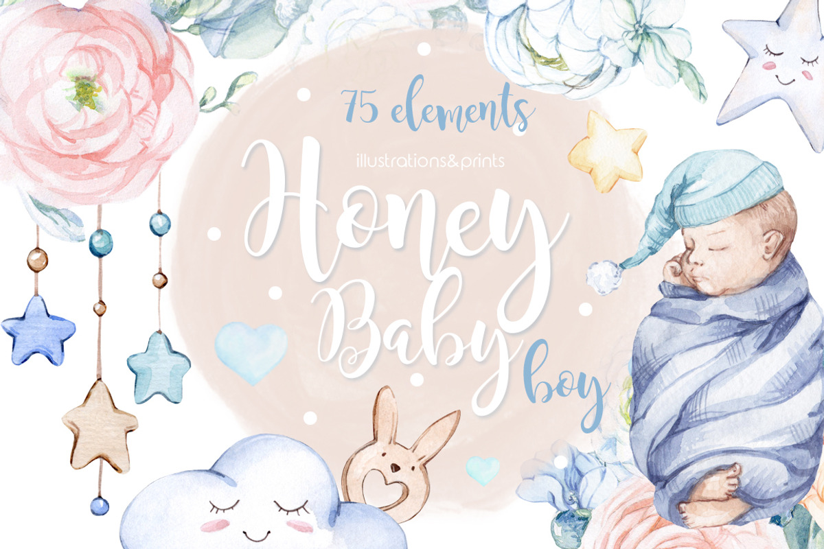 Watercolor NEW Honey Baby BOY, an Animal Illustration by S_ARTLOVE (Photo 1 of 9)