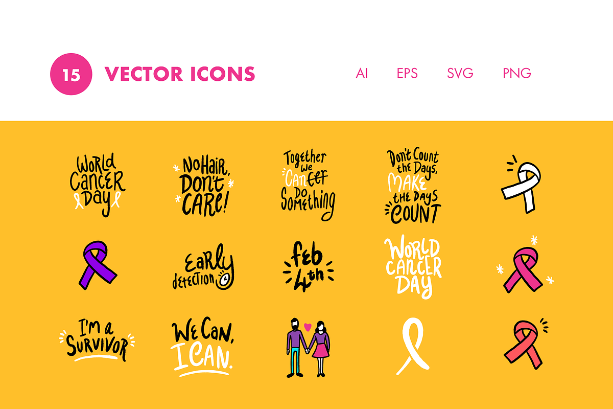 15 World Cancer Day Icons, an Illustration by Hello Mister Frank (Photo 3 of 4)