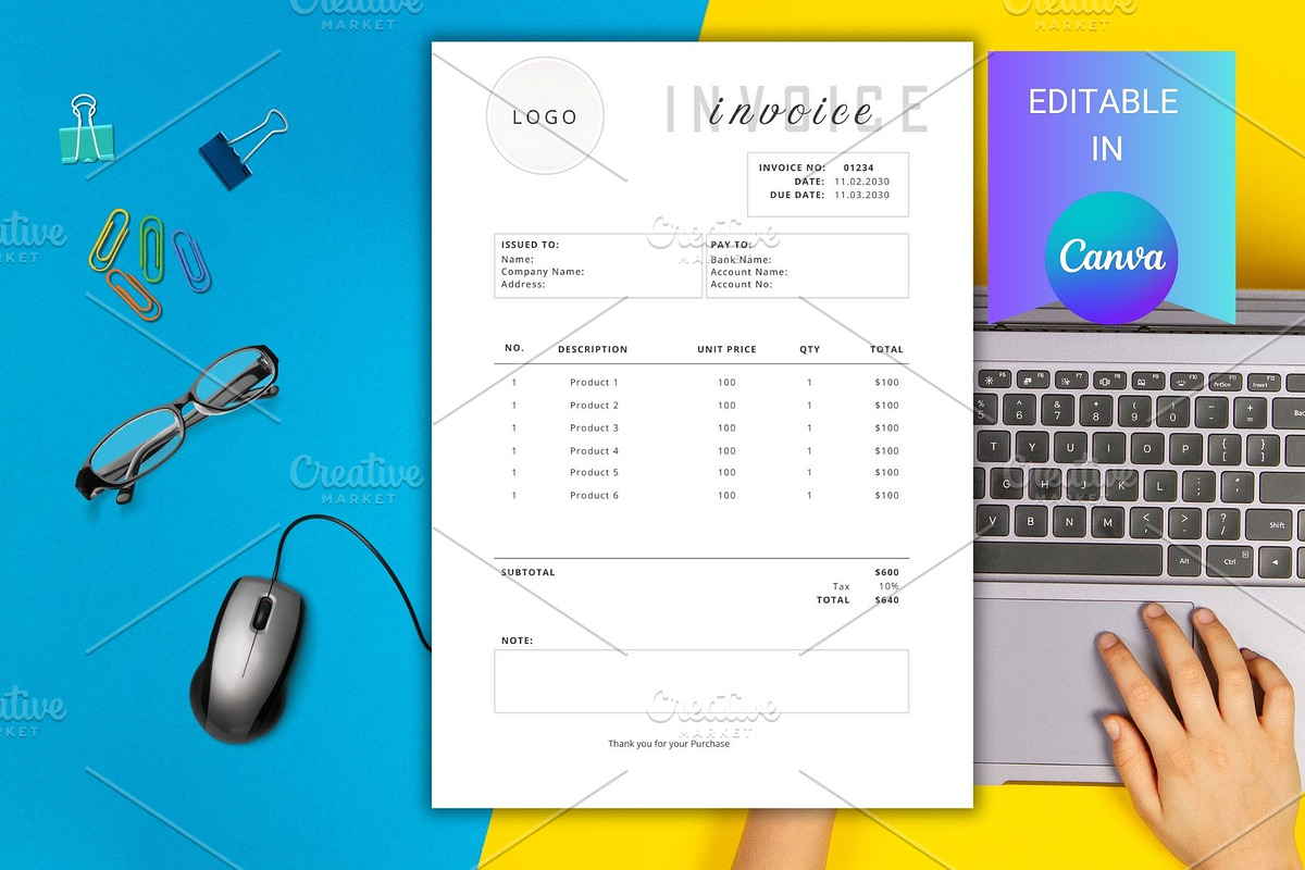 Editable Invoice Canva Template, a Presentation Template by Sania (Photo 2 of 3)