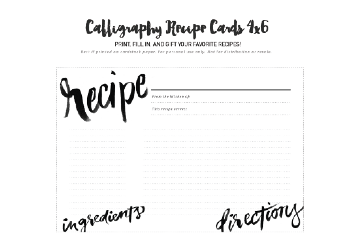 Calligraphy Recipe Card 4x6 Fill in, a Card Template by OhEverythingHandmade (Photo 2 of 2)