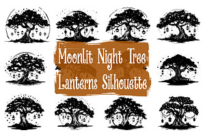 Moonlit Dream Tree Silhouette Pack, an Illustration by hafijul