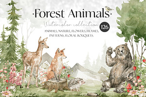 Forest Animals. Watercolor Wildlife