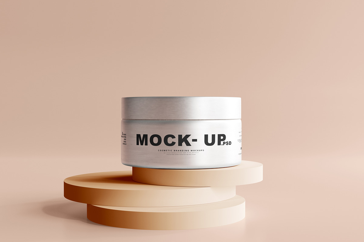 Aluminum Cosmetic Jar Mockups, a Cups & Container Mockup by pmvch (Photo 17 of 21)