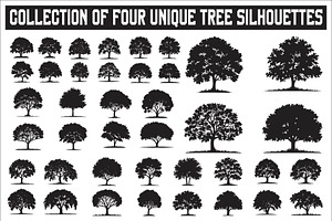 Four unique tree silhouettes, design, an Illustration by Amazin_art
