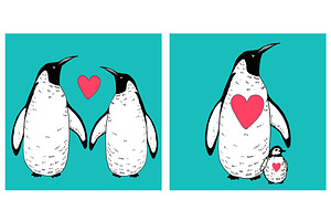 Happy Penguin Family Illustrations