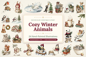 Cozy Winter Animals Clipart Bundle