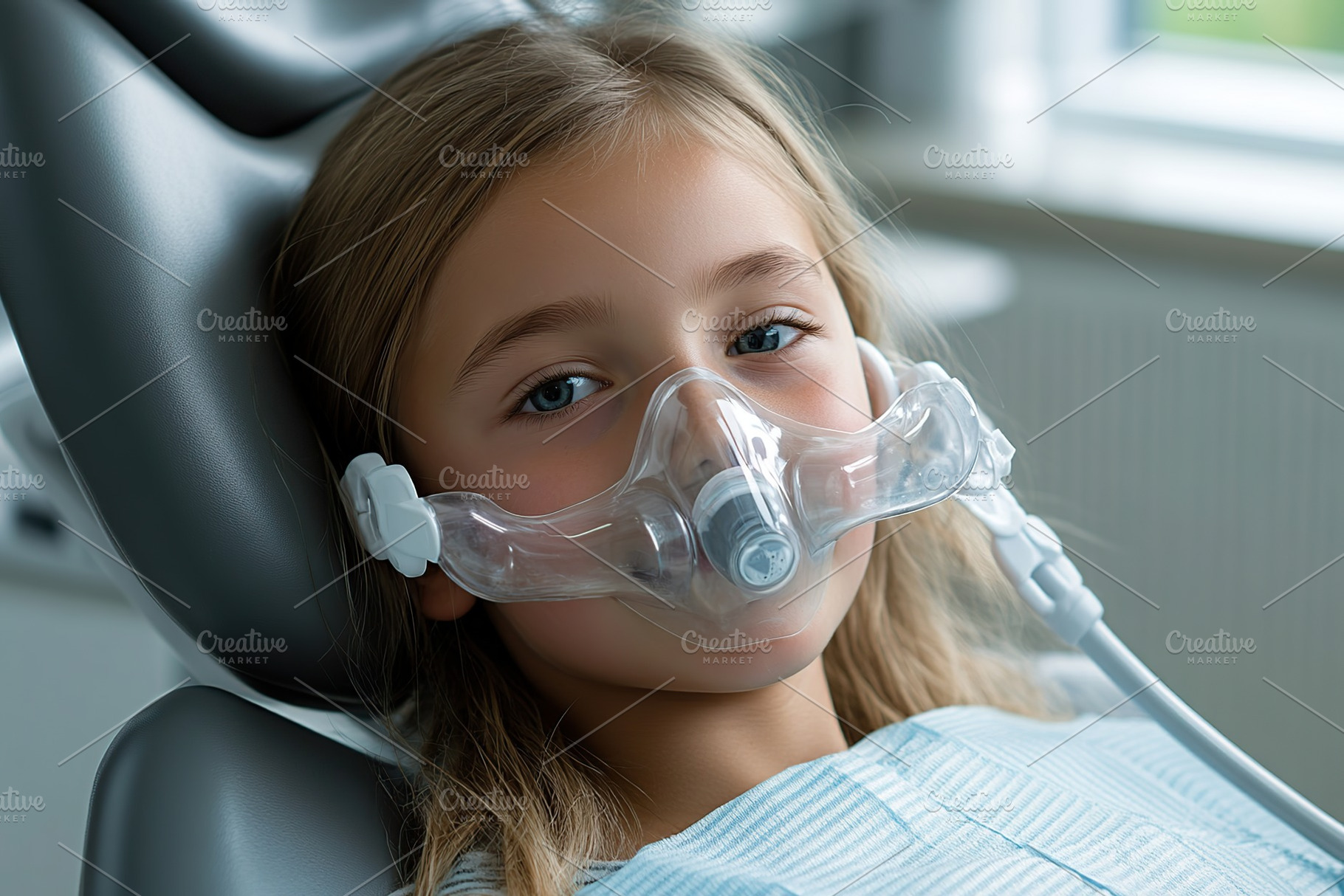 Child girl with an oxygen mask for anesthesia, a Health & Medical Photo by AlyaAnd