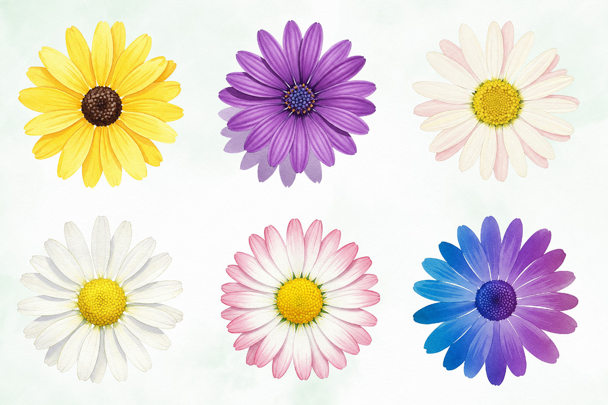 Daisy Flower Watercolor Clipart, an Illustration by Creative Art (Photo 7 of 7)