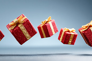Set of glittery red Christmas gift, a Holiday Photo by MistyDay
