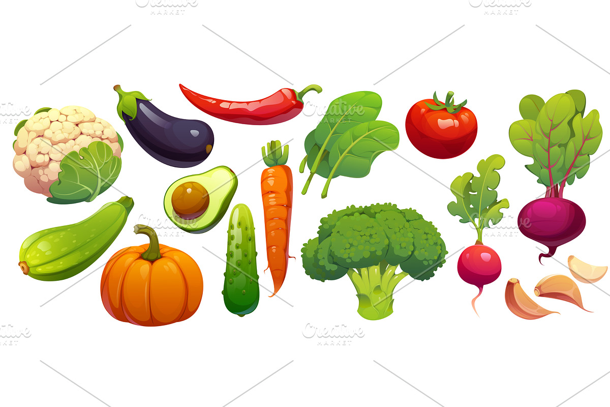 Cartoon raw ripe vegetables, a Food Illustration by Vector Tradition