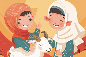 Illustration of kids with pets in a, a Photo by LOGOCREATIVE