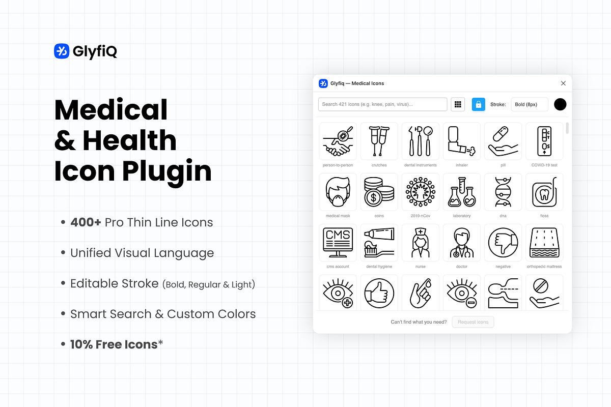 Glyfiq Medical & health icon plugin, an Outline Icon by Alex Blogoodf (Photo 2 of 8)
