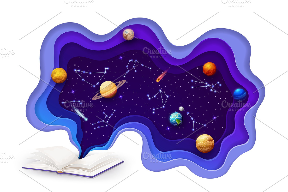 Space paper cut with opened book, an Education Illustration by Vector Tradition (Photo 2 of 3)