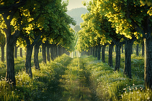 Vineyard trees growing in a rows, a Nature Photo by AlyaAnd
