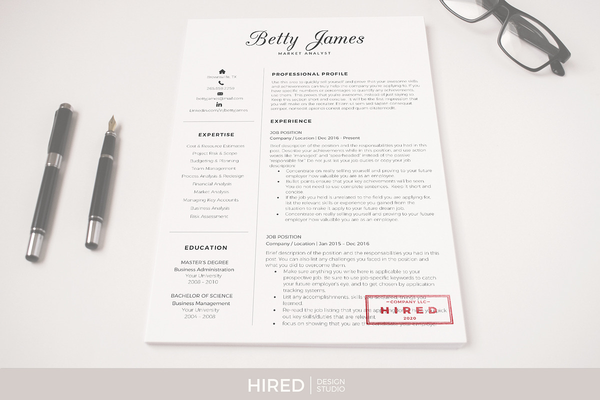 Cover Letter Template + Resume, CV, a Resume Template by HIRED Design Studio (Photo 8 of 11)