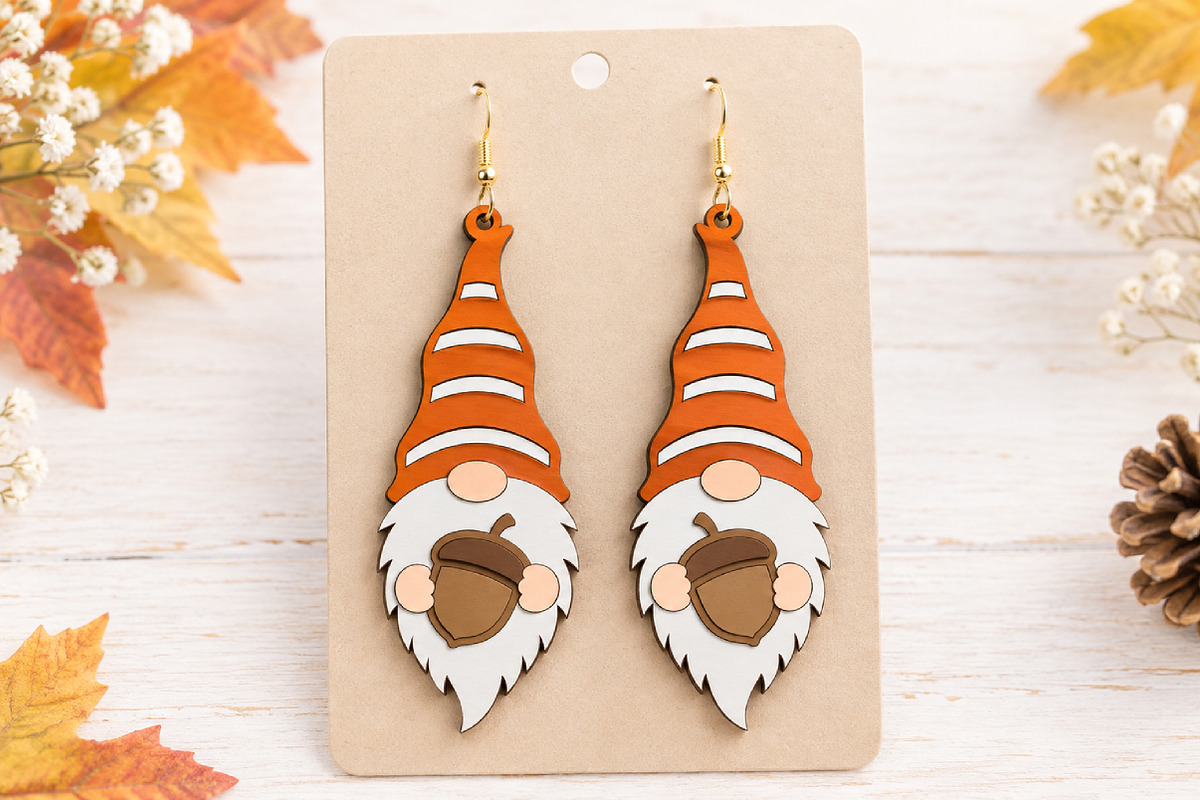 Gnome Earrings Laser Cut SVG, a Seasonal Illustration by Canvas Craft (Photo 2 of 5)