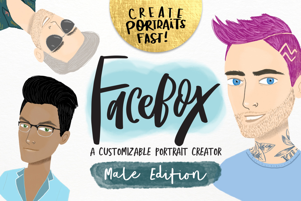 FaceBox Portrait Creator Male, a Person Illustration by Shelly Laslo Illustration (Photo 1 of 4)