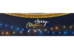 Christmas banner, Xmas sparkling lights garland and golden tinsel., a Templates & Theme by Modern vector