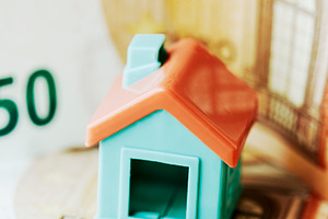 a toy house placed over a euro banknote, a Photo by Nito