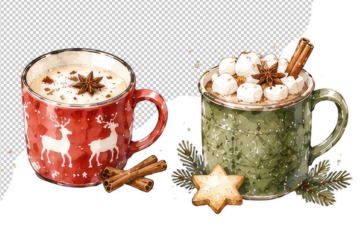 Watercolor Christmas drinks PNG, a Decorative Illustration by dashtik (Photo 6 of 6)