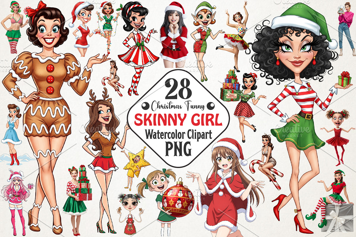 Christmas Funny Skinny Girl Clipart, an Illustration by RobertsArt (Photo 1 of 5)