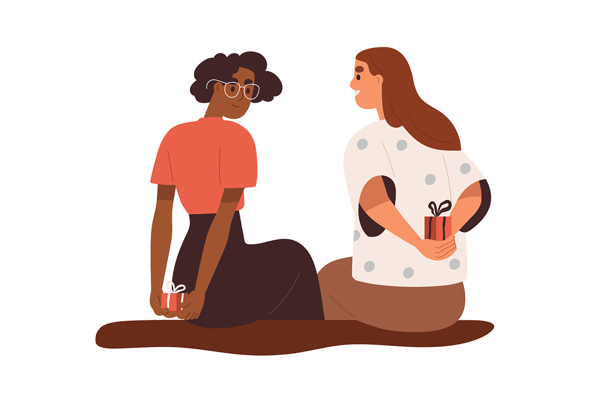 People give flowers and gifts set, a Person Illustration by Good Studio (Photo 3 of 12)