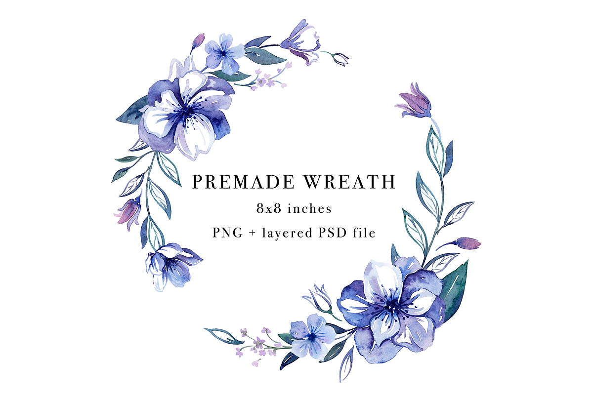 Floral Blues Watercolor Design Set, an Illustration by Art by Lin (Photo 4 of 5)