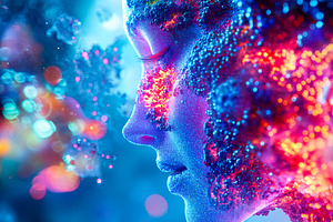 Abstract Human Face with Glowing Particles, an Abstract Photo by Ales Munt