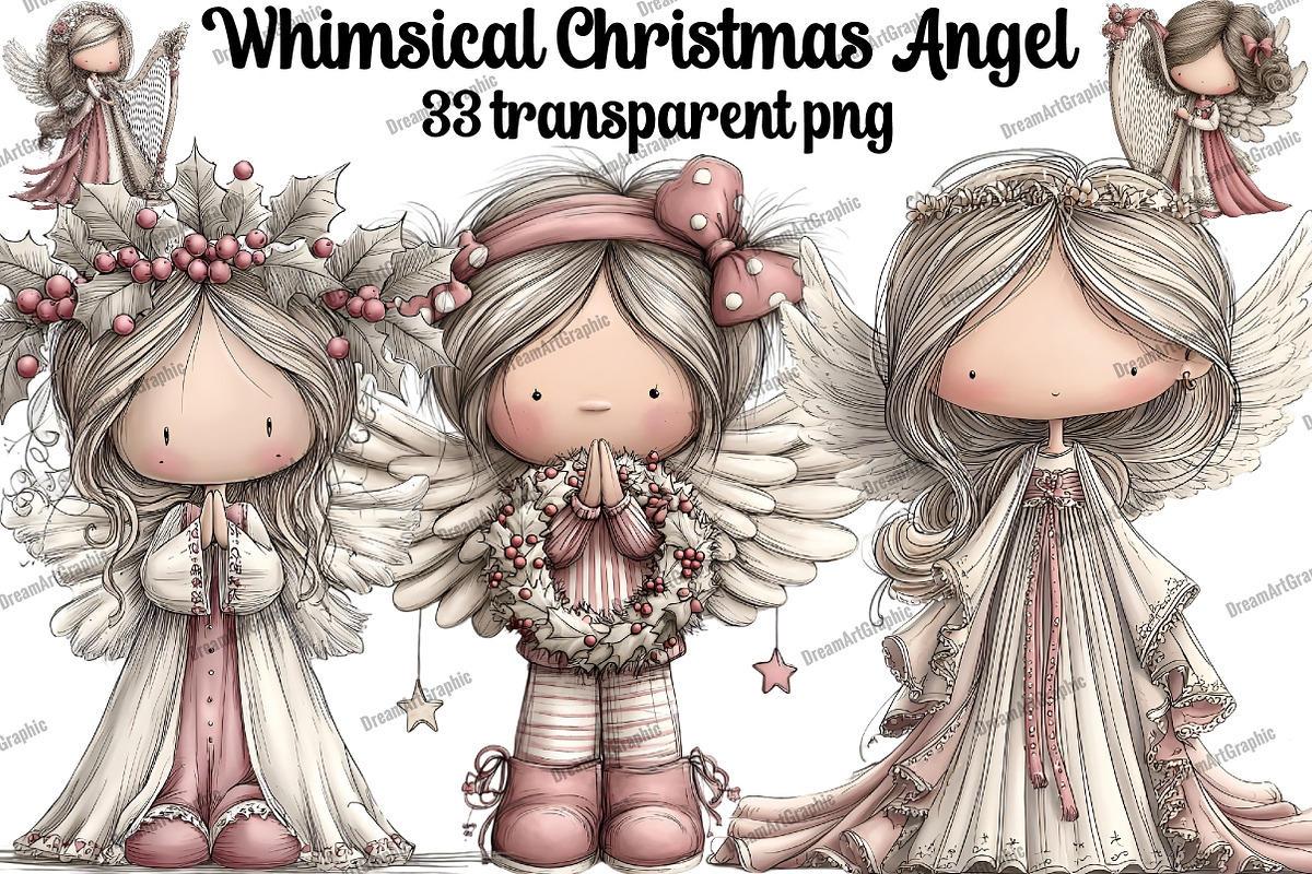 Whimsical Christmas Angel Clipart, an Illustration by DreamArtGraphic (Photo 1 of 5)