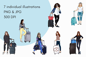 Travel Girls 4 - Light Skin Clipart