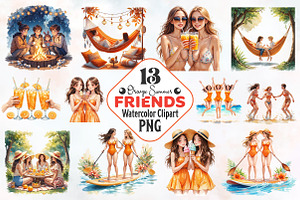Orange Summer Friends Watercolor Png, an Illustration by RobertsArt