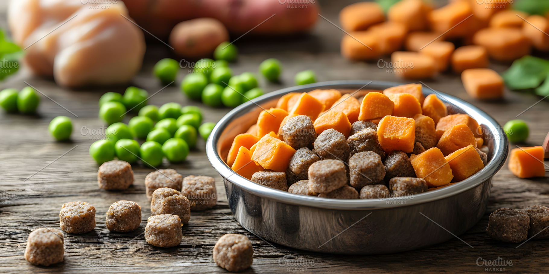 Natural dog food with sweet potato and peas, a Food & Drink Photo by Photostock