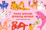 Funny animals drinking alcohol set, an Animal Illustration by Good Studio (Thumbnail 1 of 11)