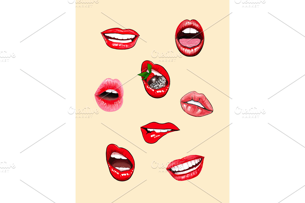 Sexy Red Lips Clipart – PNG Set, a Decorative Illustration by NatArt (Photo 10 of 15)