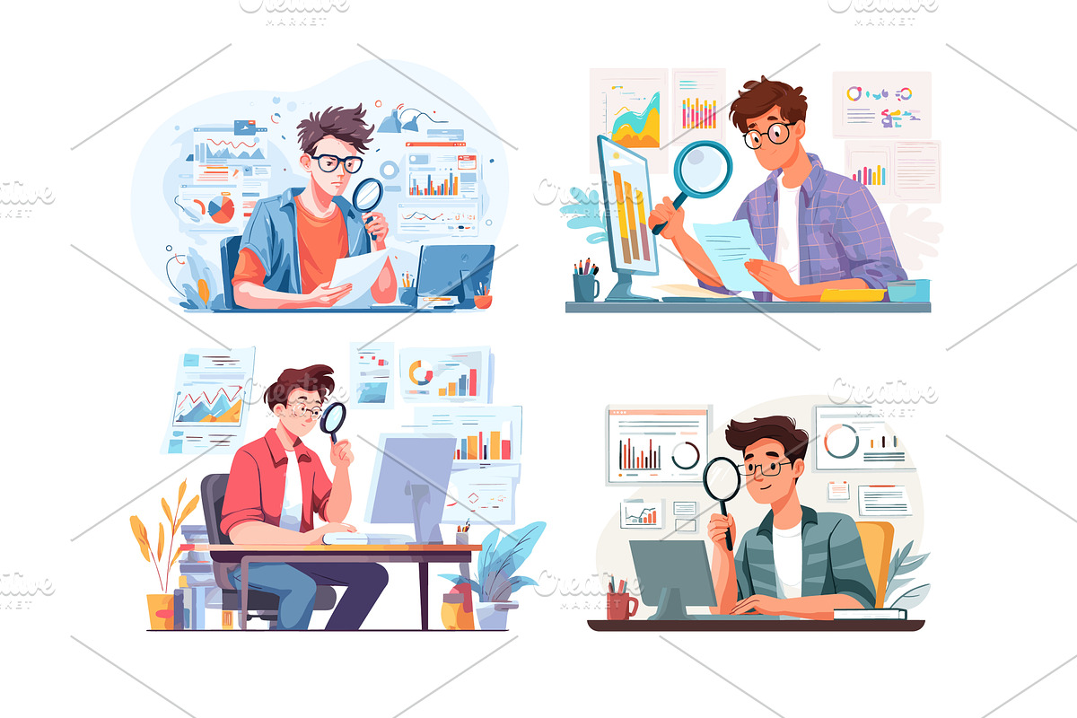 Data analysis business research, a Person Illustration by Onyx