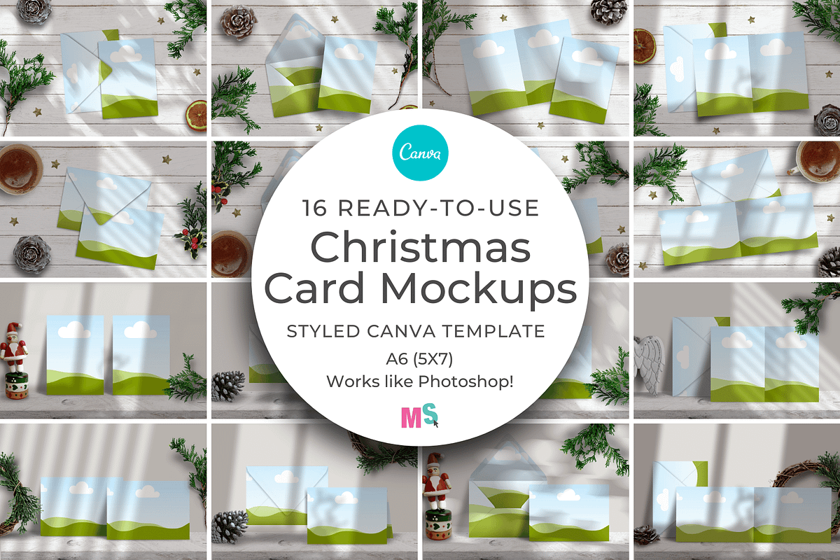 16 Christmas Card Canva Mockups, a Merchandise Mockup by Mockup Scene (Photo 1 of 23)
